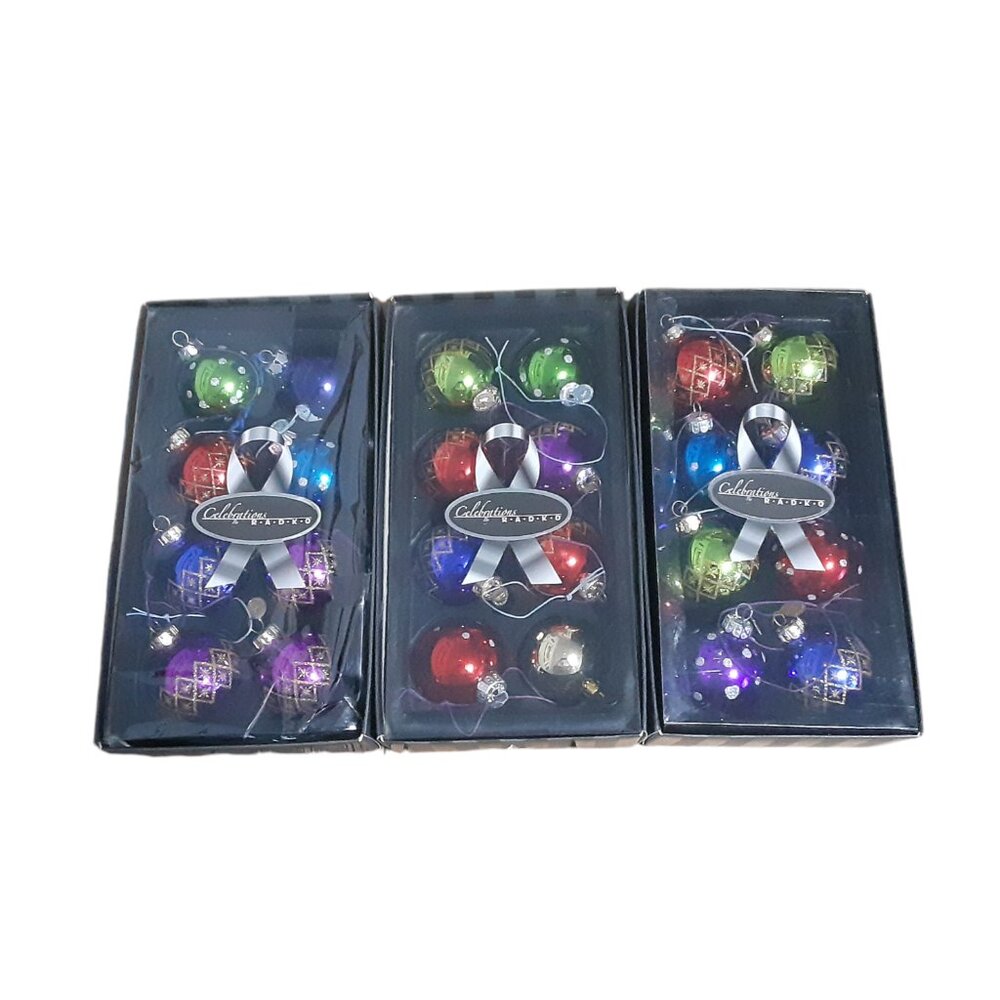 22 Celebrations by Radko Christmas Tree Glass Balls 2.25" Glitter Dots Stars